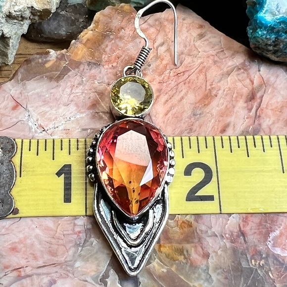 Bi-color tourmaline & citrine earrings (Z-6) - Picture 6 of 7